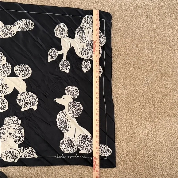 Kate Spade New York Black & White Poodles Silk Scarf ~30x30 NWT - Picture 6 of 7